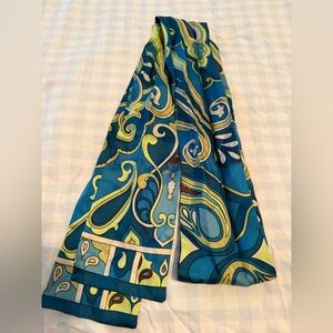 Talbots ladies 100% silk Vibrant Blue and Green Patterned Scarf